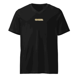 Embroidered And DTG Printed Gold Logo Unisex Short Sleeve V-Neck T-Shirt