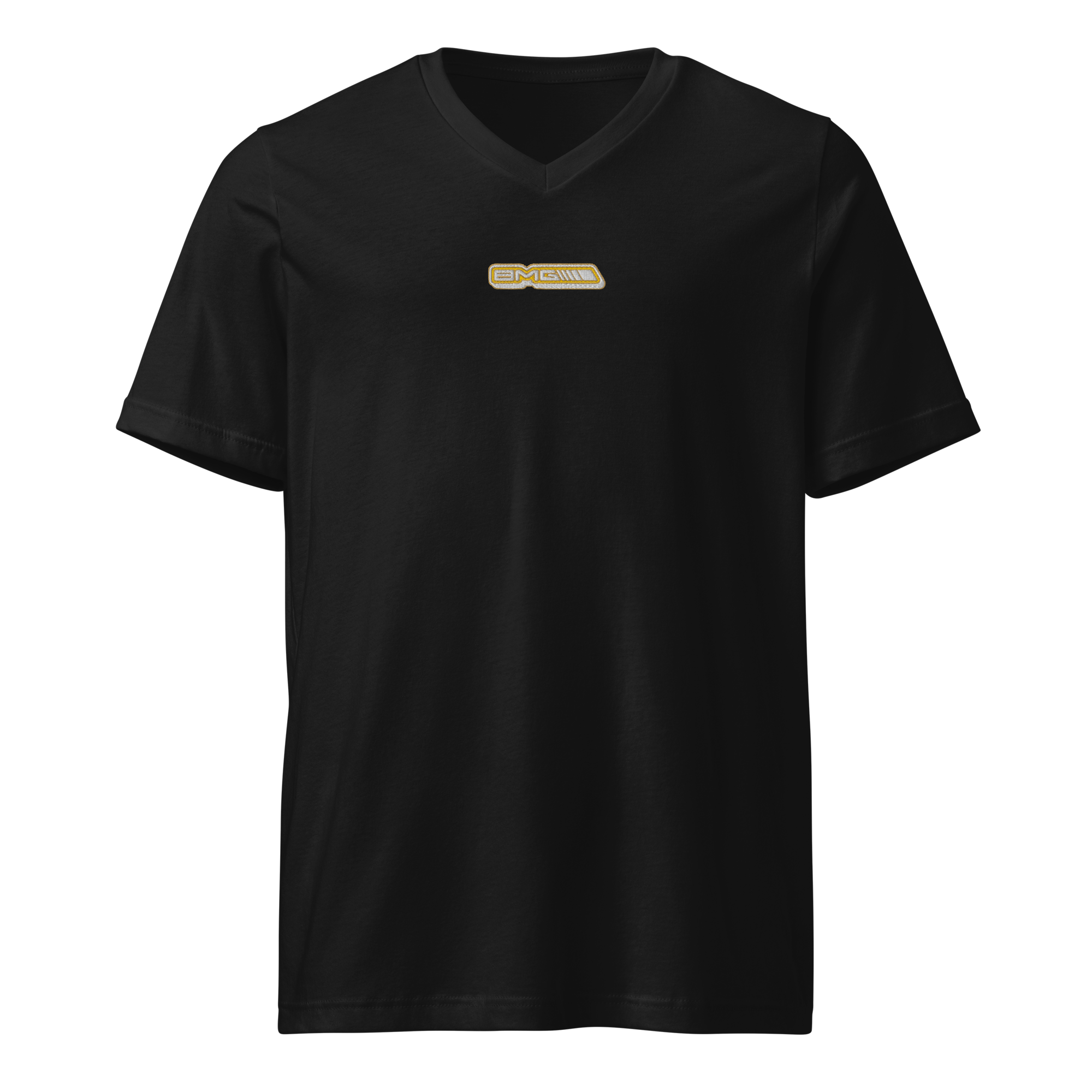 Embroidered And DTG Printed Gold Logo Unisex Short Sleeve V-Neck T-Shirt