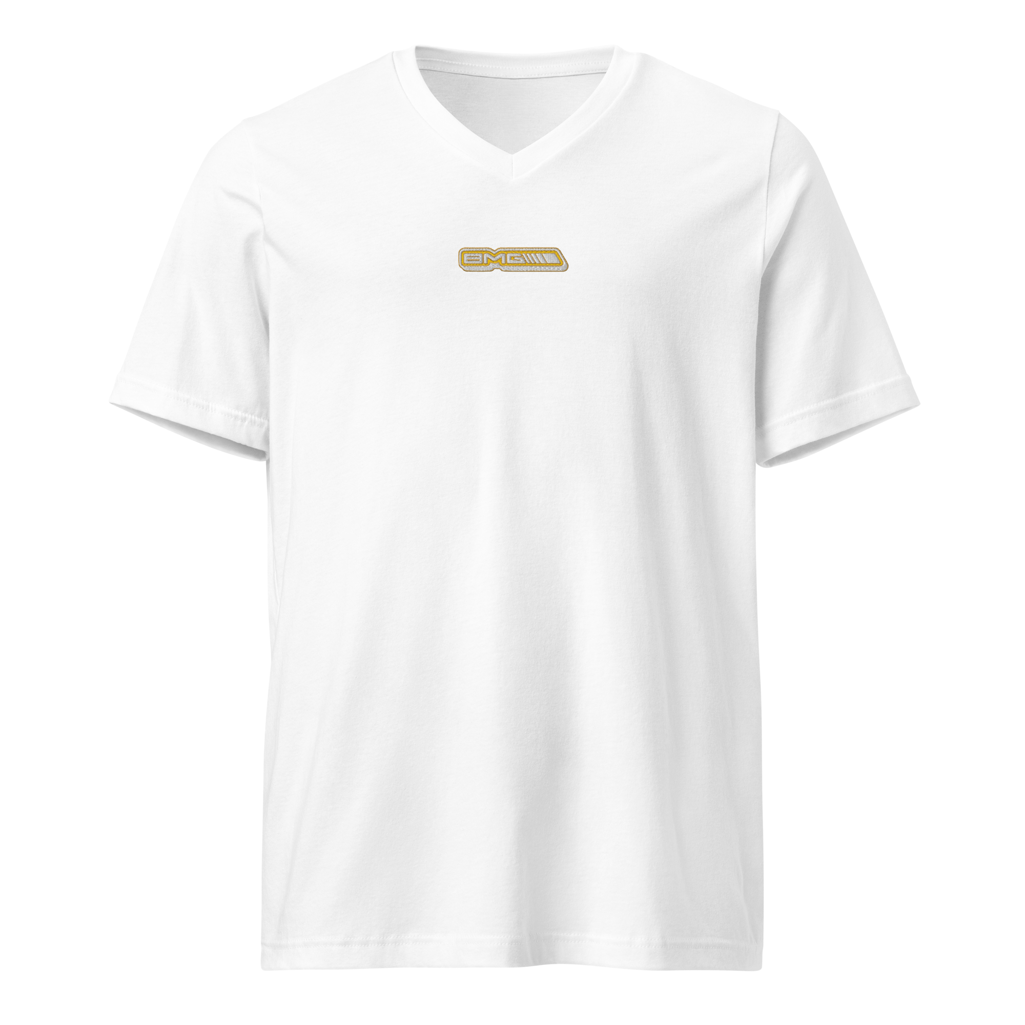 Embroidered And DTG Printed Gold Logo Unisex Short Sleeve V-Neck T-Shirt - Image 3